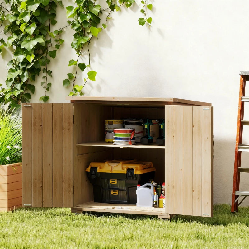 Wooden Outdoor Storage Cabinet, Garden Shed Potting Shed with Shelf and Double Doors, Natural
