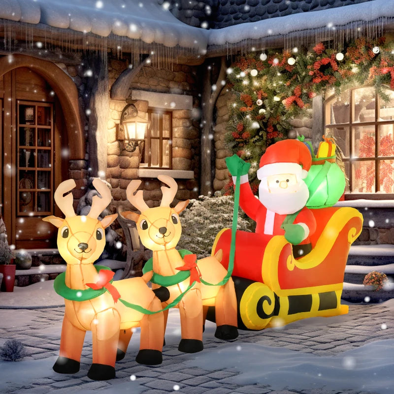 HOMCOM 4.5FT Inflatable Christmas Decoration with Santa Sleigh & 3 Reindeer, Outdoor Blow Up with LED Lights 