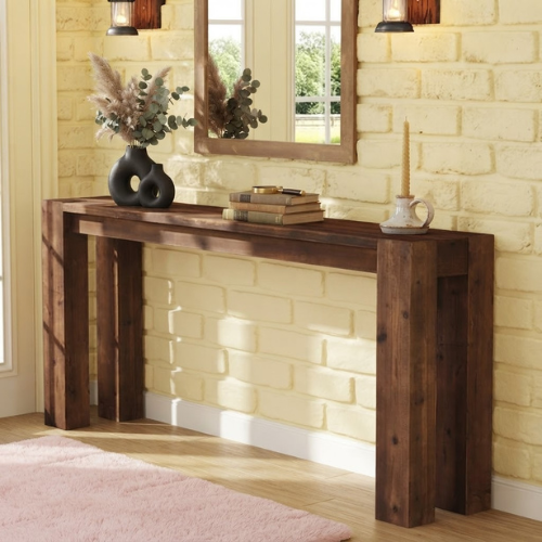 70.9" Solid Wood Console Table, Farmhouse Long Sofa Table for Entryway Hallway Rustic Brown