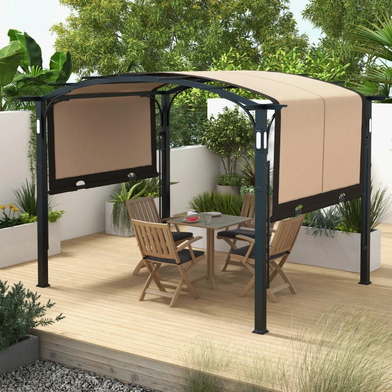 Outsunny 9.5' x 11' Outdoor Pergola Patio Gazebo with Retractable Canopy and LED Lights, for BBQ, Lawn, Backyard