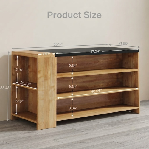 Kitchen Island 55" Farmhouse Coffee Bar Table with Storage 5 Shelves Vintage Brown
