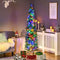 HOMCOM 6ft Artificial Pencil Christmas Tree – Colourful LED Lights, Steel Base, Slim Shape Holiday Decoration