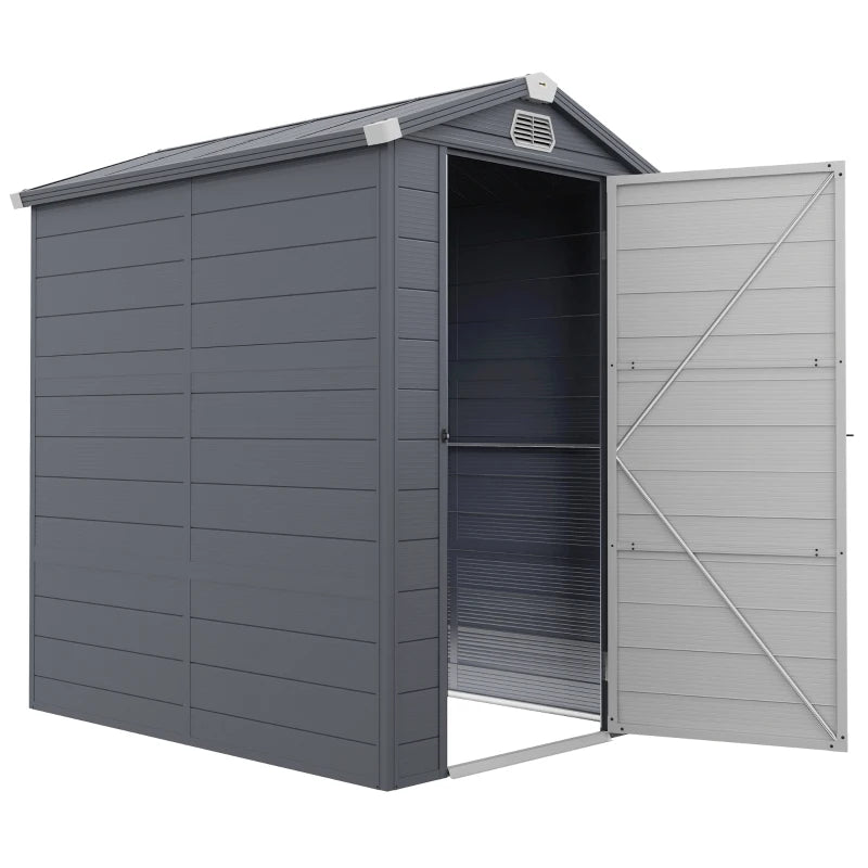 Outsunny 4.5' x 6' Garden Storage Shed with Latch Door, Vents, Sloped Roof, PP, Grey