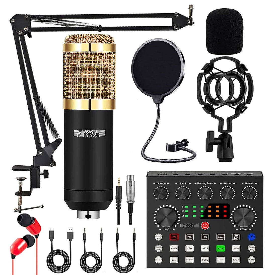 5Core Recording Microphone Podcast Bundle Professional Condenser Cardioid Mic Kit w Boom Arm