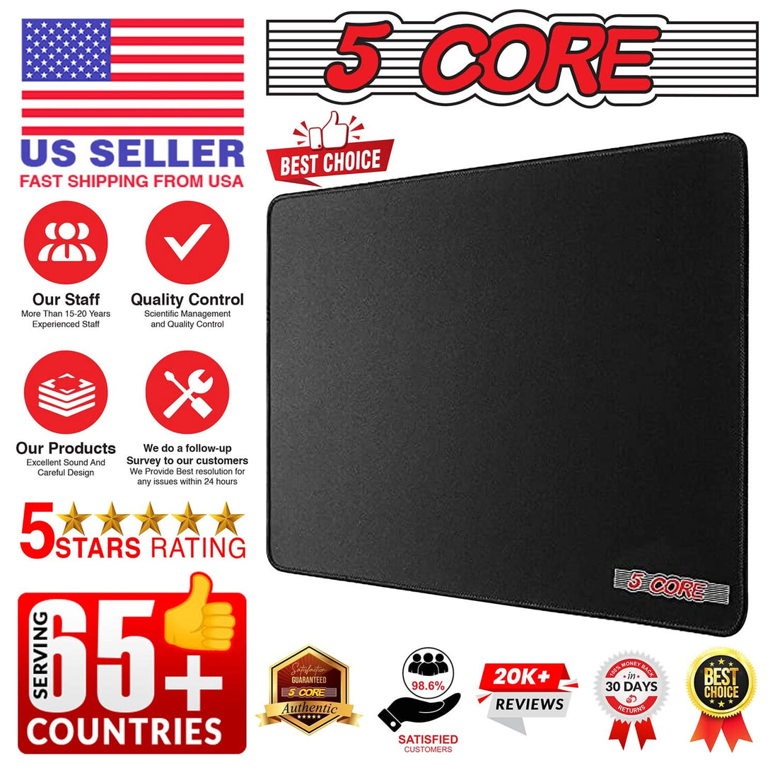 5Core Gaming Mouse Pad 3x3 Desk Mouse Mat w Rubber Base Mousepad Pair