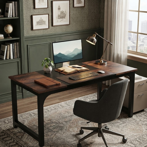 Conference Table 70.86" Rectangular Meeting Table Computer Desk with Metal Frame and Scratch Resistant Surface Rustic Brown & Black