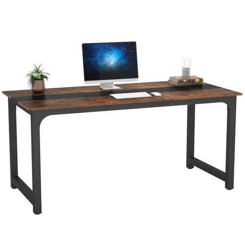 Conference Table 70.86" Rectangular Meeting Table Computer Desk for Office Training Room with Metal Frame Scratch Resistant Rustic Brown & Black