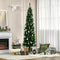 HOMCOM 6ft Prelit Pencil Artificial Christmas Tree – 395 Realistic Branches, 100 LED Lights, Foldable Metal Base, White
