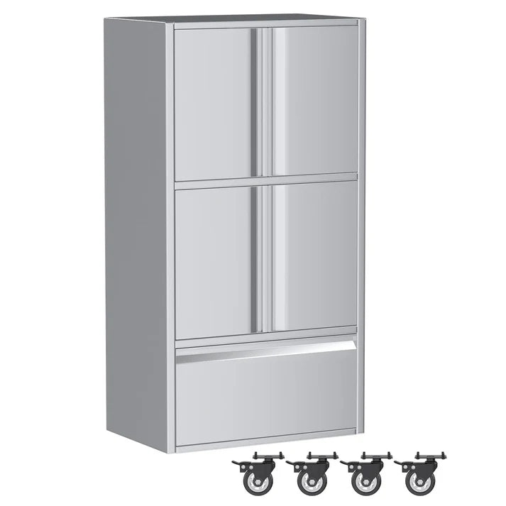 YODOLLA 58.3" Stainless Steel Storage Cabinet with Drawer & Locking Casters