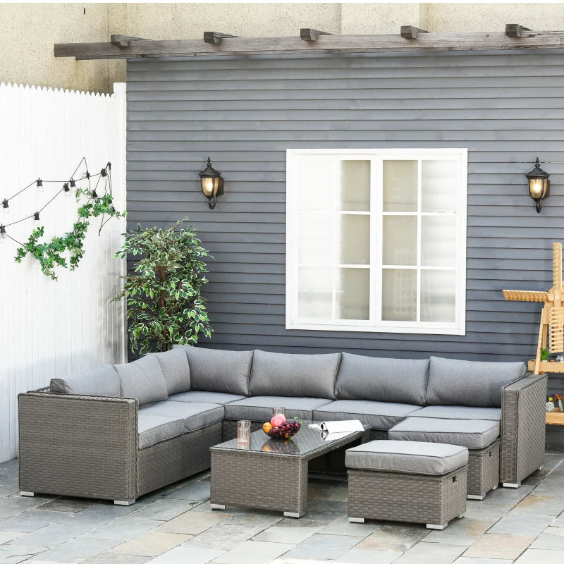 Outsunny 6 PCs Rattan Corner Sofa Set Outdoor Conservatory Furniture Grey