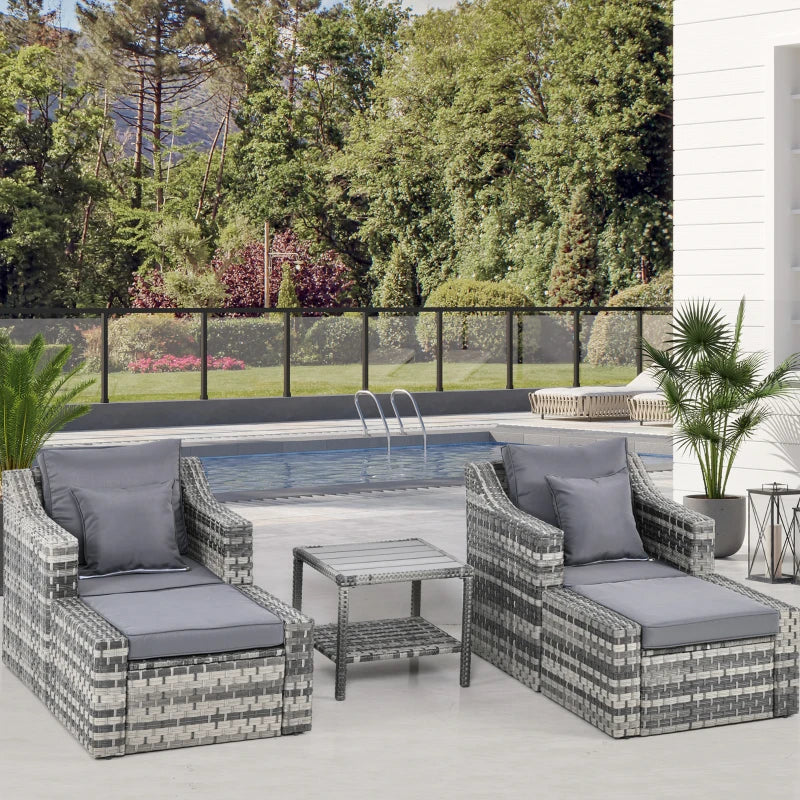 Outsunny 5-Piece Patio Furniture Set Outdoor Rattan Wicker Conversation Set with 2 Cushioned Chairs, 2 Ottomans and Coffee Table, Grey