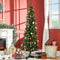 HOMCOM 6' Pre Lit Artificial Pencil Christmas Trees, Xmas Tree with Realistic Branches and Warm White LED Lights, Green