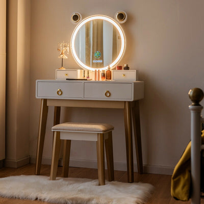 Vanity Set with 3-Color Lighted Touch Screen Dimming Mirror and 4 DrawersÂ 
