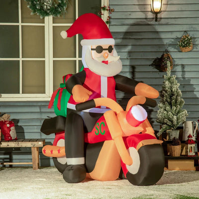 HOMCOM 5.2FT Inflatable Christmas Santa Claus on Snowmobile, LED Lighted Blow Up Decoration for Indoor & Outdoor Holiday Display 