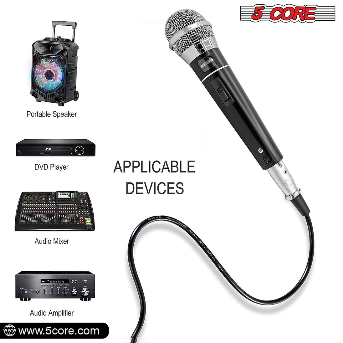 5Core Handheld XLR Dynamic Microphone – Ideal for Karaoke, Singing, and Studio Recording