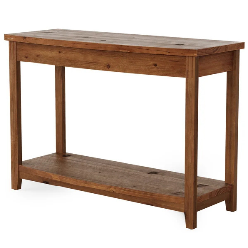 41.34" Solid Wood Console Table, 2-Tier Half-Moon Farmhouse Entryway Sofa Table with Rustic Natural Finish