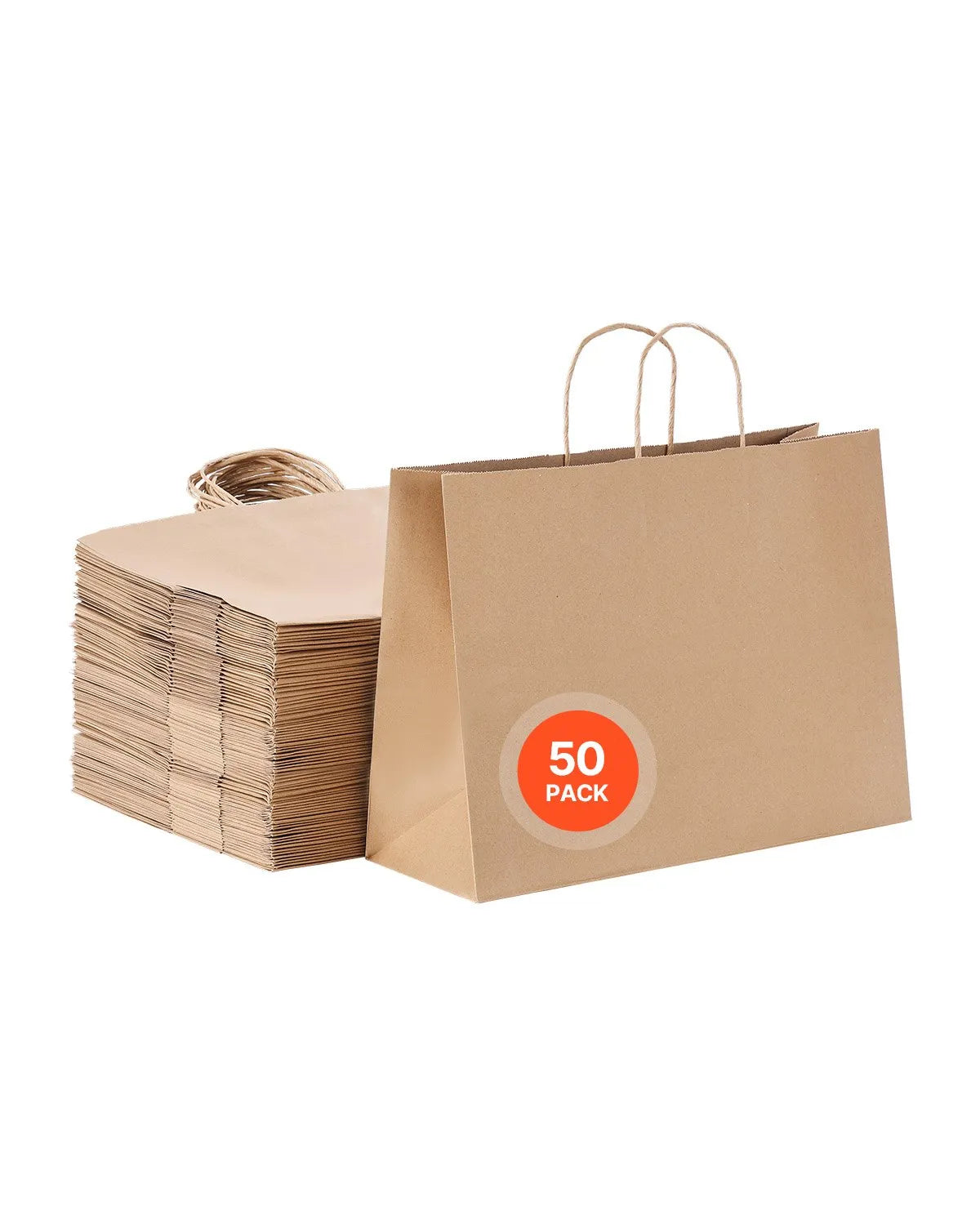 VEVOR Kraft Paper Bags with Handles – 50/100Pcs, 16 x 6 x 12 in, Large Reusable & Recycled Grocery/Party Bags – White, Brown, Black 