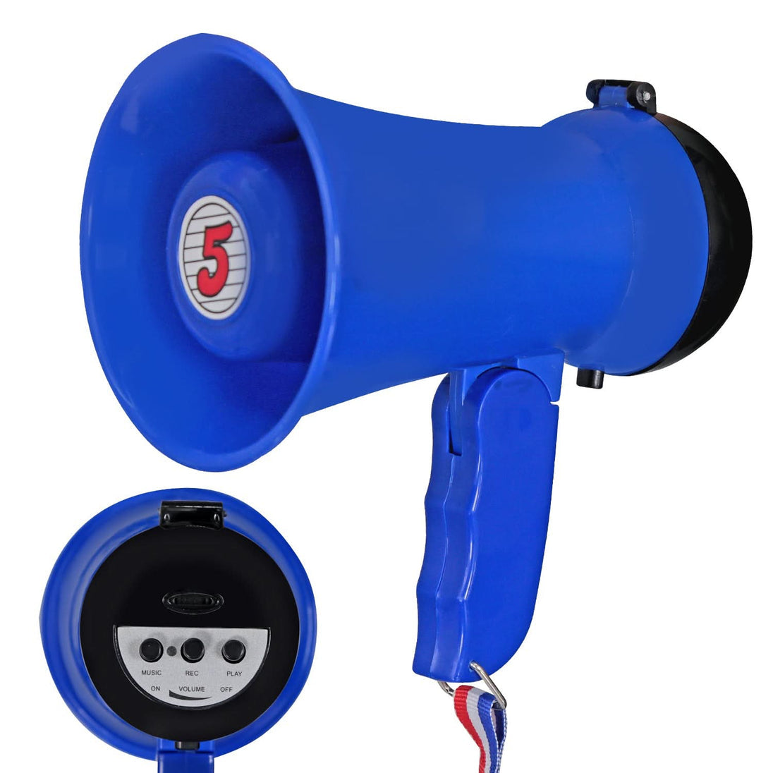 5Core Megaphone Bullhorn Speaker 15W Mini Battery Power Bull horn w Siren 400 Yard Range Blue