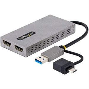 USB to Dual HDMI Adapter, USB A/C to 2x HDMI Displays (1x 4K30, 1x 1080p), USB 3.0 to HDMI Converter, 4in/11cm Cable, Win/Mac