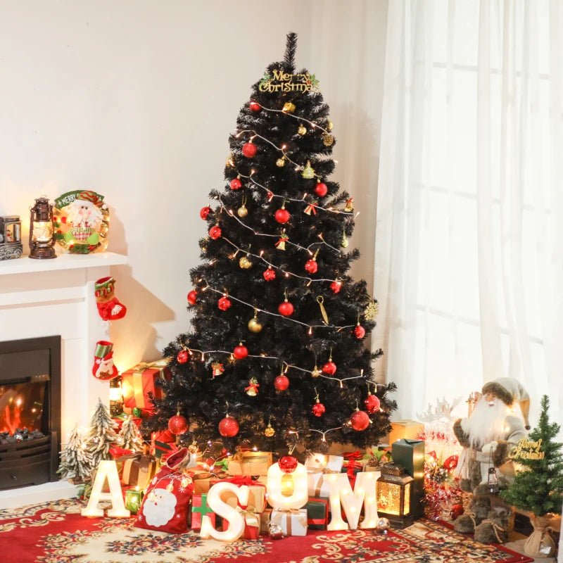 HOMCOM 6ft Artificial Christmas Tree Unlit Douglas Fir with Realistic Branch Tips, Black Halloween Style 
