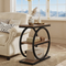 End Table 3-Tier Industrial Sofa Side Table with Round Metal Frame Storage Shelves for Living Room Bedroom Rustic Finish