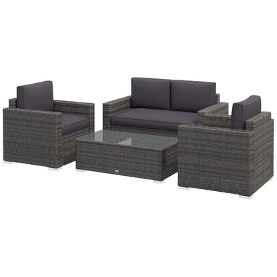 Outsunny Outdoor Furniture with Table, Wicker Furniture with Loveseat and 2 Chair for Garden, Poolside, Grey 