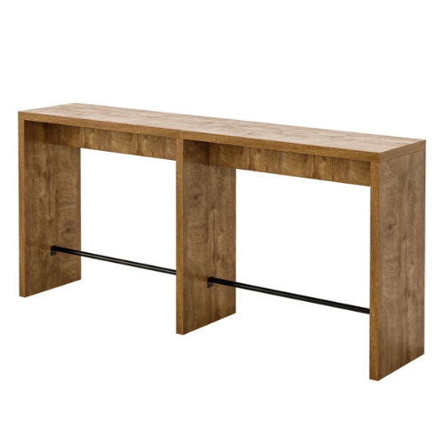 78.74" Narrow Bar Table, Long High-Top Pub Table with Iron Footrest, Counter Height Dining Table for Kitchen & Commercial Use