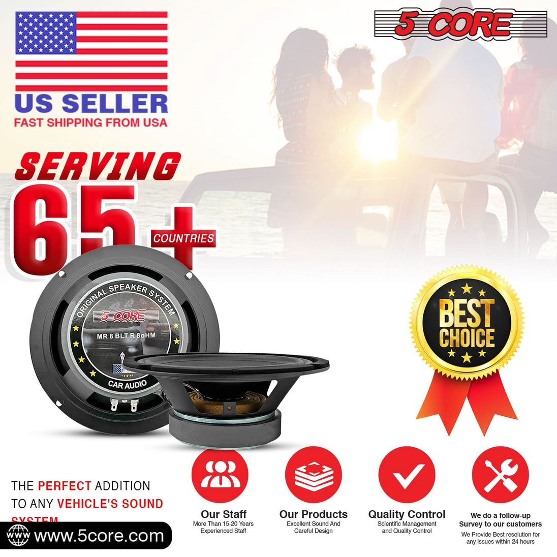 5Core 8 Inch Midrange Door Speaker 500W PMPO Subwoofer w Aluminum Bullet 8Ω Sub Woofer