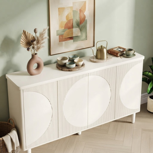 Sideboard Buffet 59.4" White Credenza Storage Cabinet with Doors 4-Tier Shelves Modern Contemporary Design for Dining Room Storage