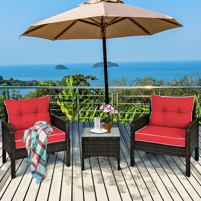 3 Pcs Outdoor Patio Rattan Conversation Set with Seat Cushions-RedÂ 