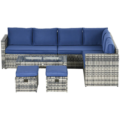 Outsunny 6pcs Garden Furniture Sofa Set, 8-Seater Outdoor Sofa Sectional with 3 Loveseat Wicker Sofa with Cushions 