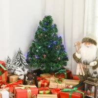 HOMCOM 2.5FT Prelit Artificial Tabletop Christmas Tree with Fibre Optics Holiday Home Xmas Decoration for Table and Desk Geen 