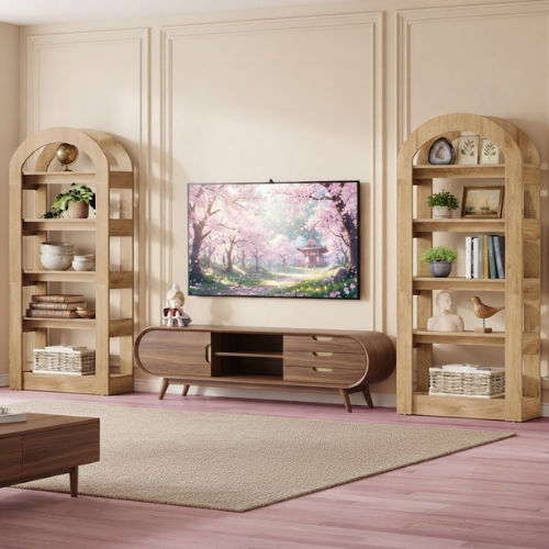 5-Tier Bookshelf 70.87" Bookcase Display Shelf Arch-Shape Teak