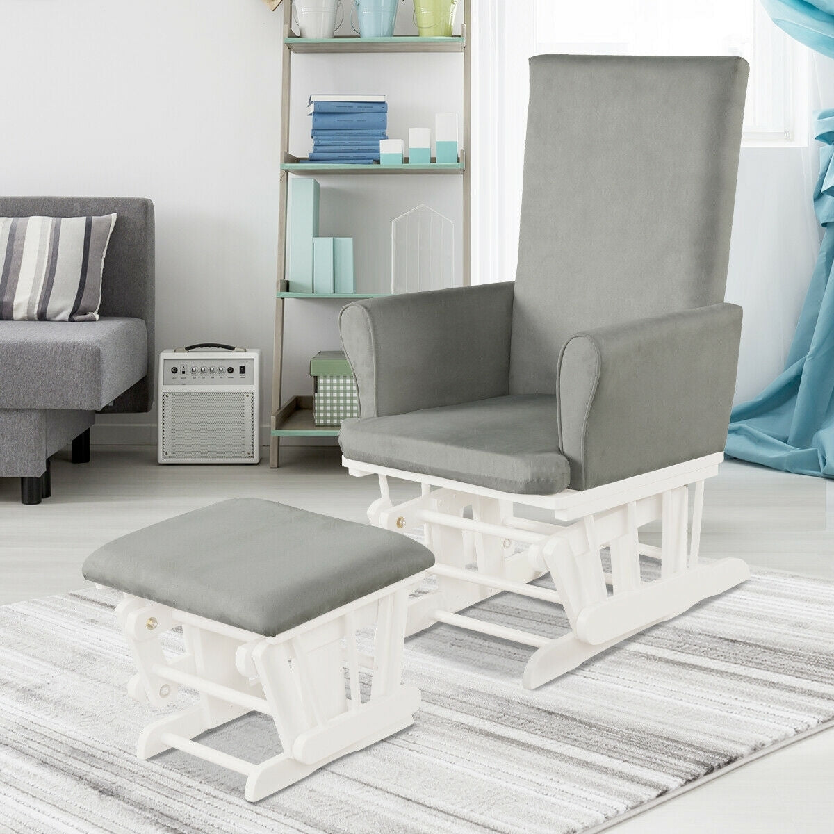 Baby Nursery Relax Rocker Rocking Chair Glider & Ottoman Set-GrayÂ 