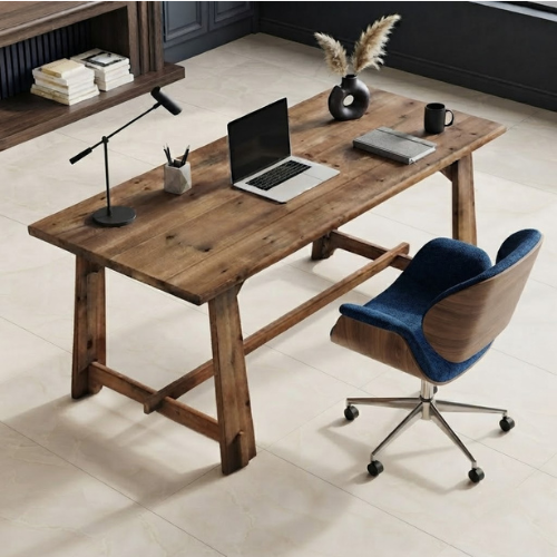 63" Solid Wood Office Desk Farmhouse Executive Computer Desk with Large Work Surface 1.18" Thick Tabletop for Home Office Rustic Natural