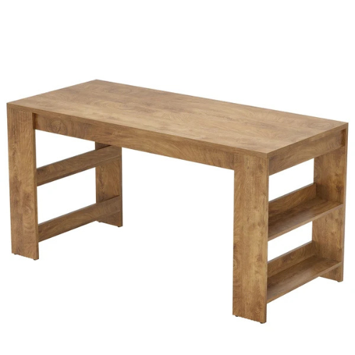 63" Kitchen Island, Large Home Bar Table with Double-Sided Storage Shelves, Rustic Wood-Grain Countertop