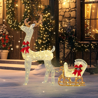 Outsunny Outdoor Lighted Christmas Reindeer Decoration with 170 LED Lights, White Holiday Yard Display 