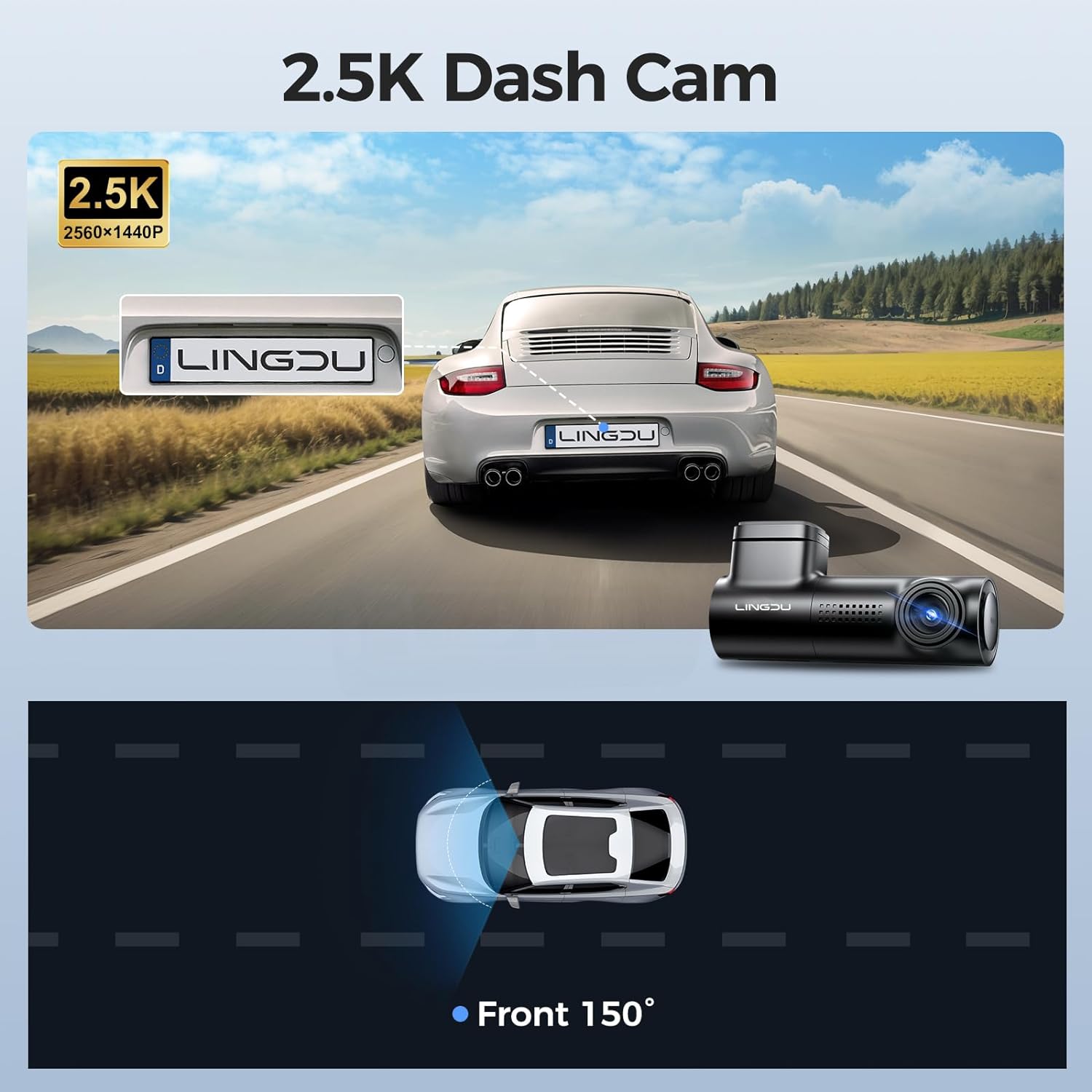 LINGDU D100 2.5K Dash Cam Front 