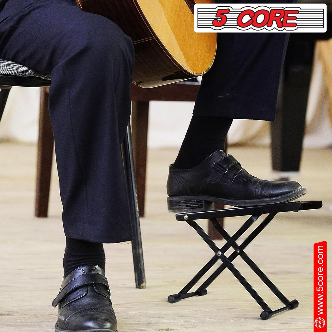 5Core Guitar Foot Stool – Height Adjustable Folding Leg Rest for Classical Guitar Practice and Performance