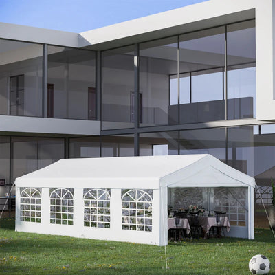 Outsunny 13' x 26' Heavy-duty Outdoor Carport Party Event Tent Patio Gazebo Canopy with 4 Sidewalls, White 