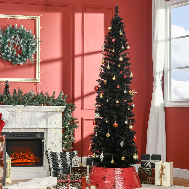 HOMCOM 7FT Artificial Christmas Tree, Pencil Christmas Tree with Realistic Branches, Stable Stand, Black 