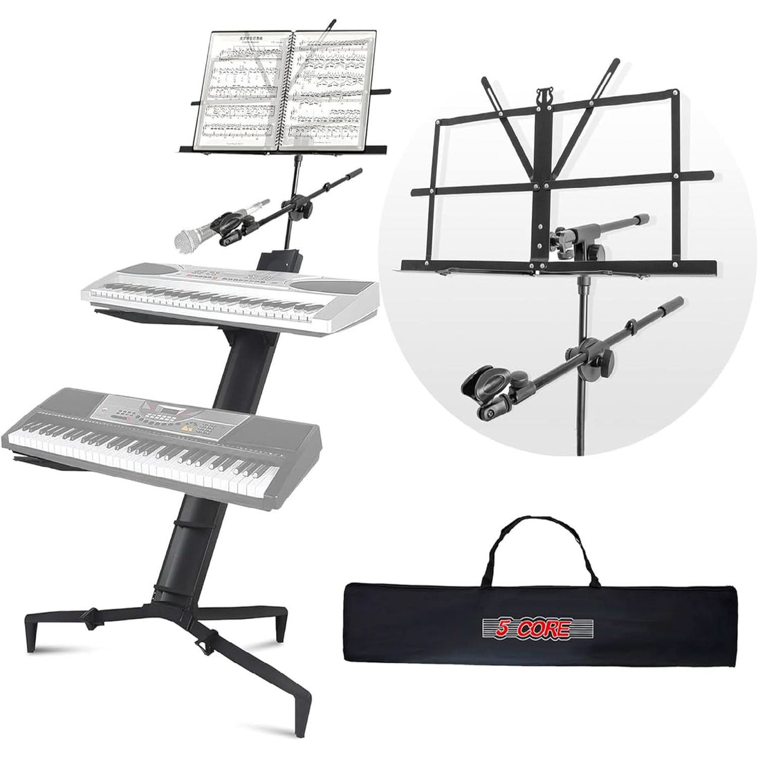 5Core Keyboard Stand 2 Tier Classic Adjustable Electric Piano Sturdy Holder BLACK