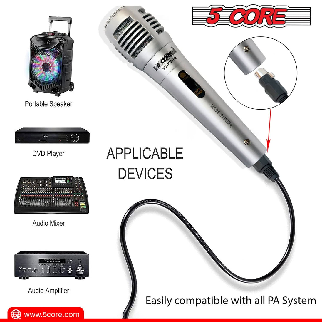 5Core Handheld XLR Dynamic Microphone – Karaoke, Singing, and Studio Microphone (Microfono)