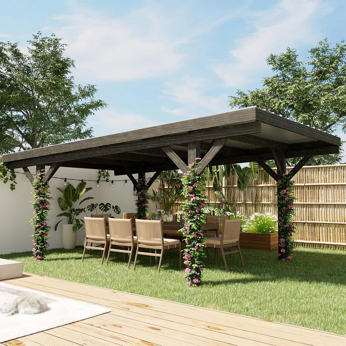 AECOJOY 17ft x 12ft Wooden Gazebo Pavilion / Carport