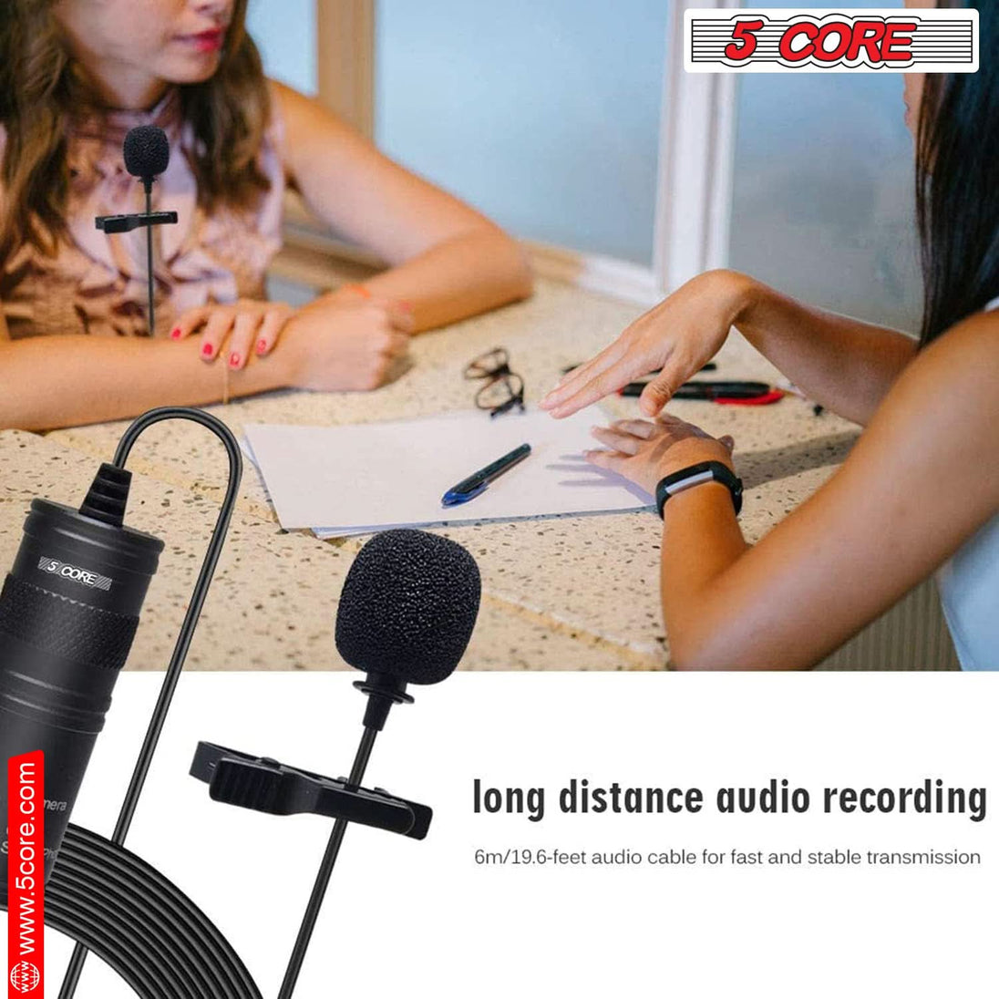 5Core Lavalier Microphone Clip On Professional Grade 3.5mm Lapel Mic Omnidirectional Lav Mic