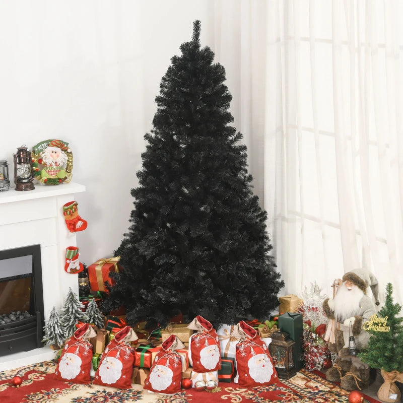 HOMCOM 7ft Artificial Christmas Tree – Black with Auto-Open Design, Holiday Indoor Decoration 