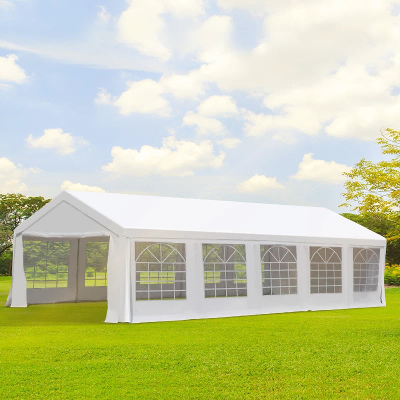 Outsunny 32'x16' Large Patio Gazebo, Steel Party Event Wedding Tent Canopy Carport Garage W/ 4 Removable Sidewalls for Outdoor Parking, White