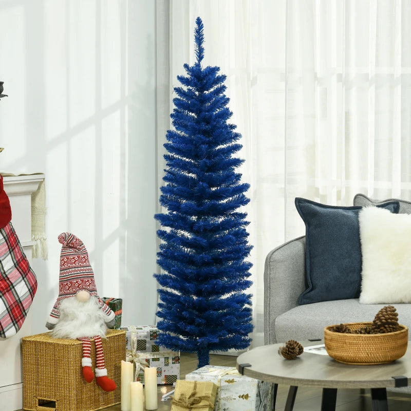HOMCOM Pencil Christmas Tree, Slim Artificial Xmas Tree in Deep Blue & Mint, Skinny Holiday Decoration for Home & Office 