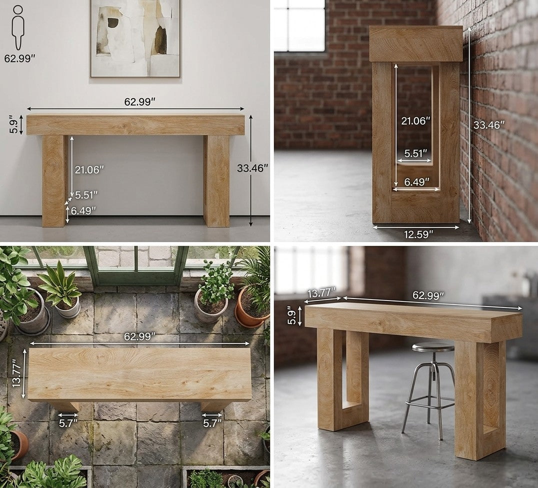 63-Inch Farmhouse Console Table, Wooden Sofa Table for Entryway and Hallway