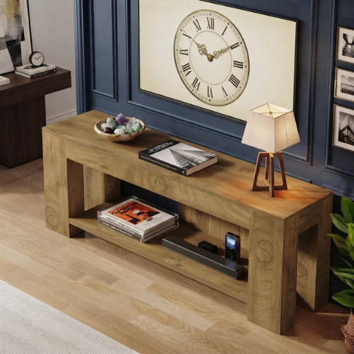 TV Stand 63" Entertainment Center with Open Shelves for Up to 75" TVs with Farmhouse Design and Storage Shelves Rustic Brown